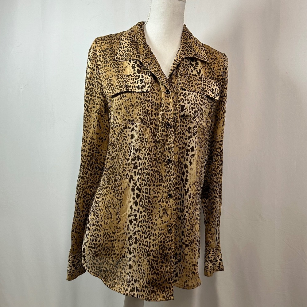 Jones New York Signature Women's Leopard Print Button Down Long Sleeve Shirt L